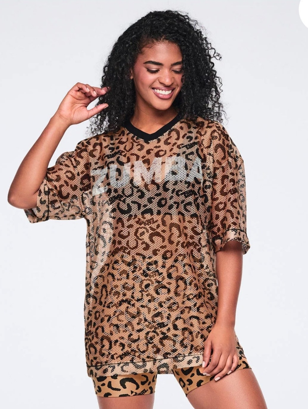 Leopard Mesh Sequin Tee in Brown & Black